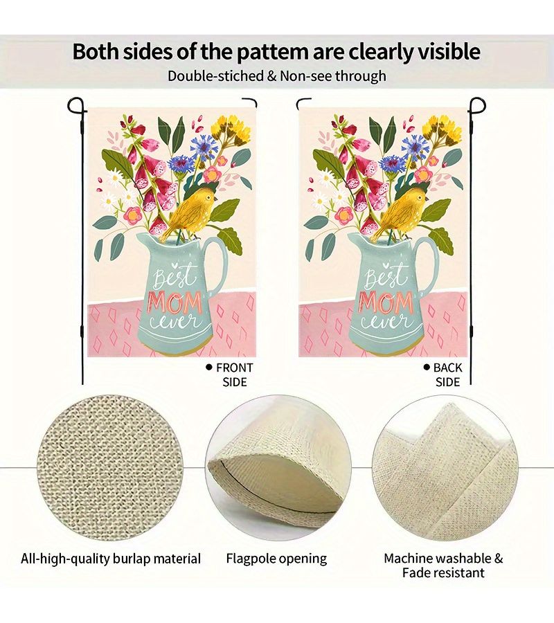 1pc Best Mom Ever Garden Flag 12x18 Inch Double Sided Waterproof Burlap Durable Polyester Spring Summer Outdoor Decor Mother S Day Indoor Outdoor Decoration - Image 2