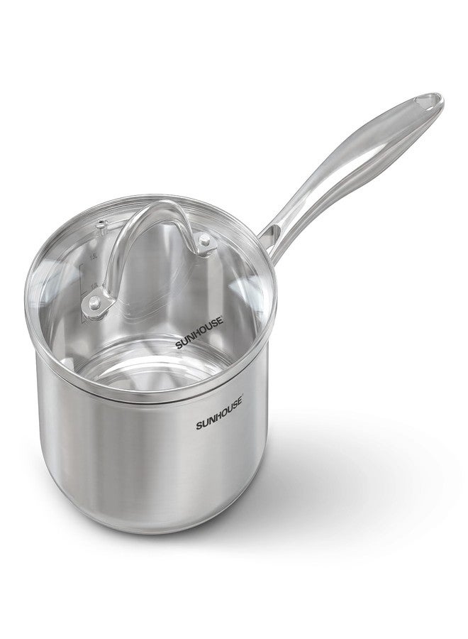 SUNHOUSE 2 QT Sauce Pan with Lid, Full Clad 3-Ply Stainless Steel Saucepan - Image 1