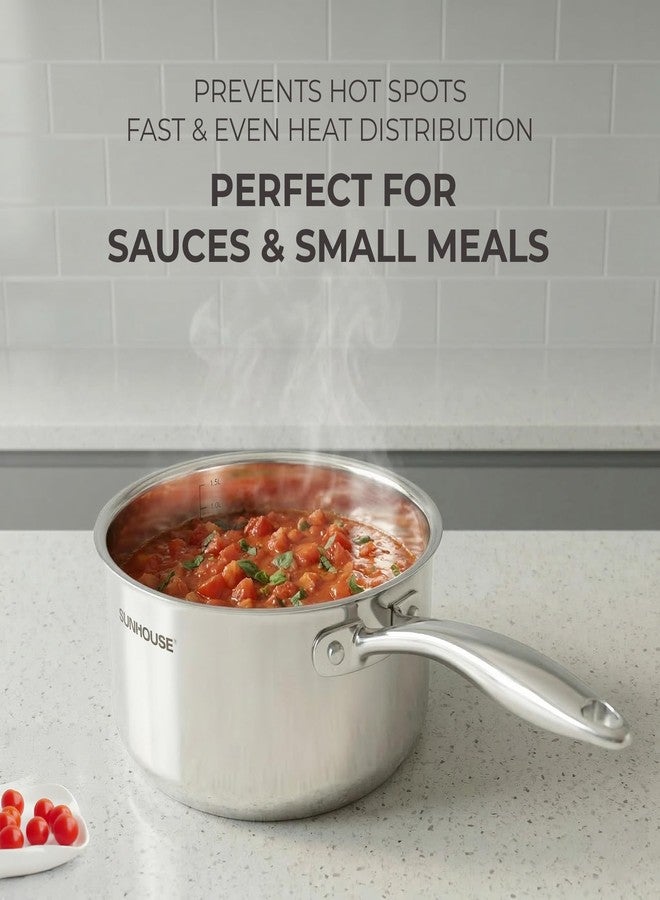 SUNHOUSE 2 QT Sauce Pan with Lid, Full Clad 3-Ply Stainless Steel Saucepan - Image 3