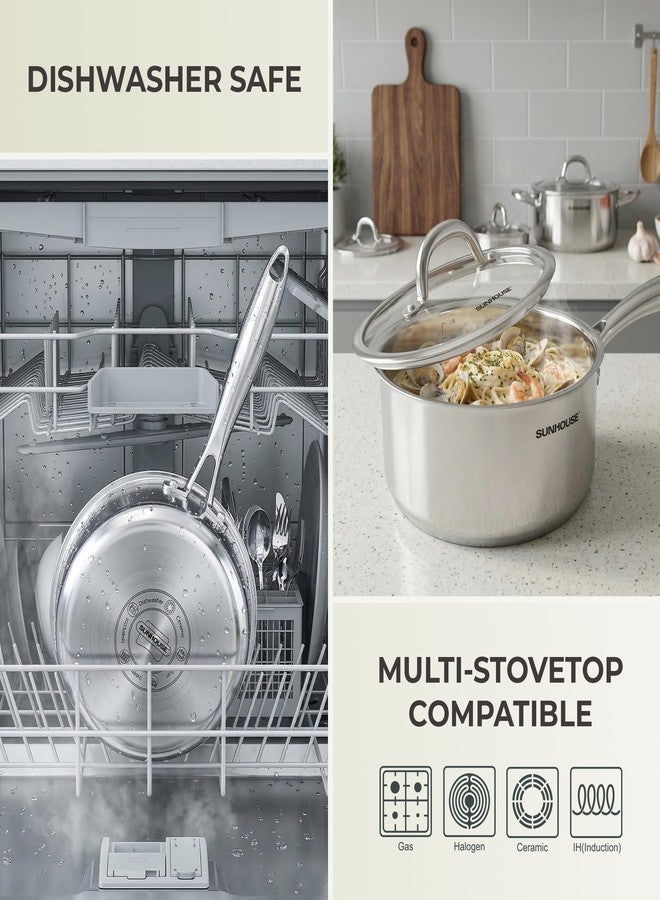 SUNHOUSE 2 QT Sauce Pan with Lid, Full Clad 3-Ply Stainless Steel Saucepan - Image 5