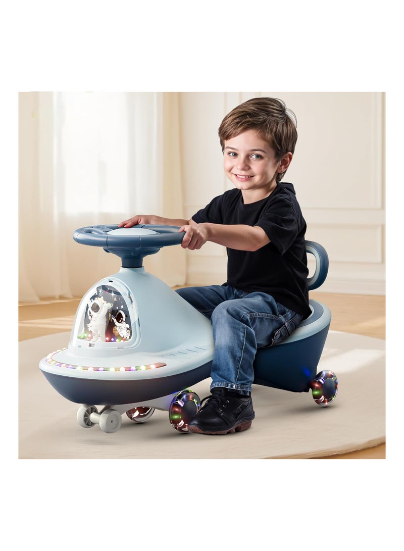 ال بي سيارة أرجوحة للأطفال بطابع فضائي مع عجلات مضيئة وموسيقى - توجيه بزاوية 360 درجة ومسند ظهر وركوب سلس - Image 2