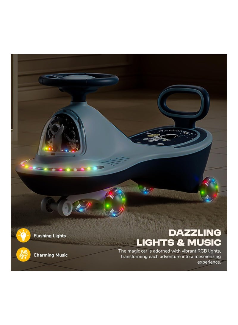 ال بي سيارة أرجوحة للأطفال بطابع فضائي مع عجلات مضيئة وموسيقى - توجيه بزاوية 360 درجة ومسند ظهر وركوب سلس - Image 4