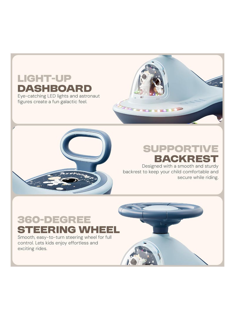 ال بي سيارة أرجوحة للأطفال بطابع فضائي مع عجلات مضيئة وموسيقى - توجيه بزاوية 360 درجة ومسند ظهر وركوب سلس - Image 5