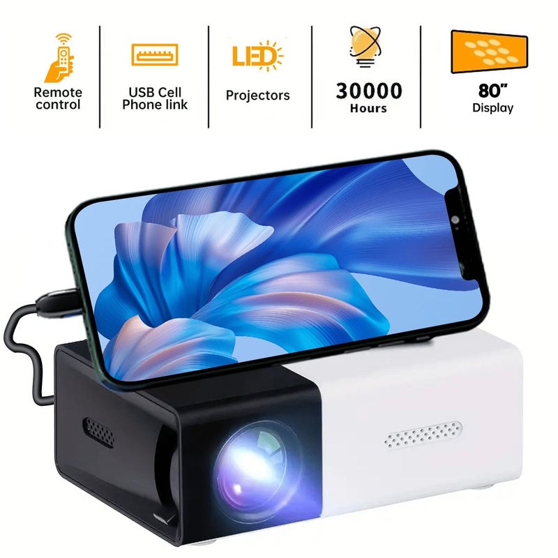 Portable Mini LED Projector Wall Projection Movie 240P Resolution 29 ANSI Brightness Supports 1080P HD USB Powered Remote Control Included Suitable For Movies Presentations Home Theaters - Image 1