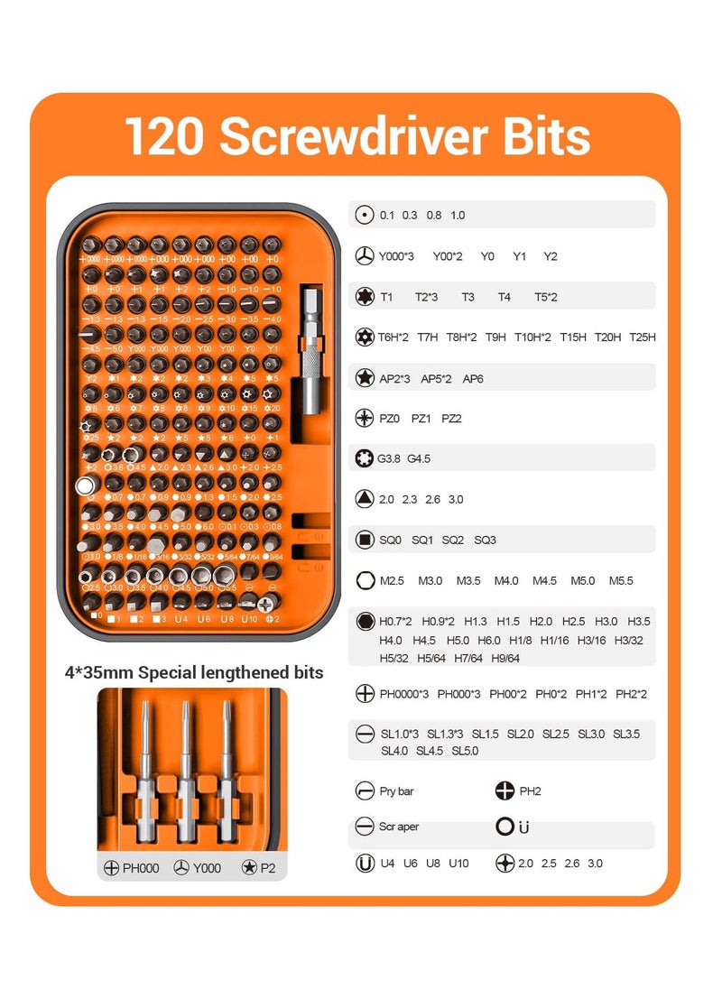130 in 1 Precision Screwdriver Set Professional Laptop and Computer Repair Tool Kit with Magnetic Screwdrivers and 120 Bits for PC Xbox Phone Switch and RC Car DIY