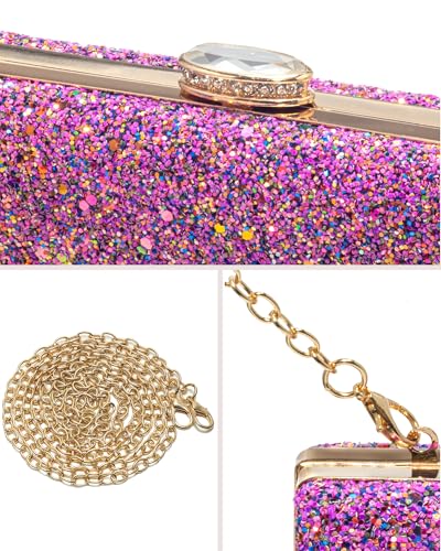 CARIEDO Women's Sparkling Clutch Purse Glitter Evening Bags Bling Handbag for Dance Wedding Party Prom Bride (Purple) - Image 5