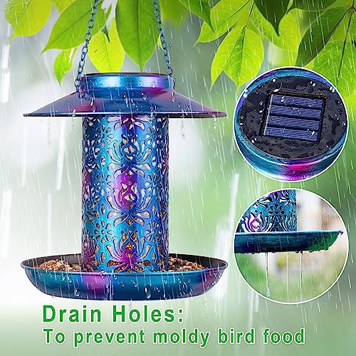 Ottsuls Solar Bird Feeder for Outdoors Hanging, Metal Wild Cardinals Garden Lantern with S Hook, Weatherproof and Water Resistant Birdfeeders as Gift Idea for Women Mom Grandma Bird Lovers (Blue) - Image 5