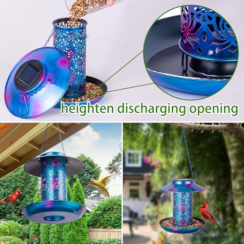 Ottsuls Solar Bird Feeder for Outdoors Hanging, Metal Wild Cardinals Garden Lantern with S Hook, Weatherproof and Water Resistant Birdfeeders as Gift Idea for Women Mom Grandma Bird Lovers (Blue) - Image 4