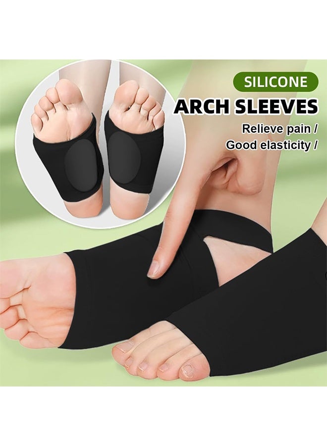 Metatarsal Compression Arch Support Sleeves with Gel Pads Pain Relief for Flat Feet & Plantar Fasciitis Arch Brace for Men Women (2 Pairs, Grey&Black) - Image 2