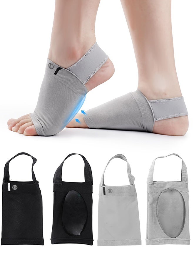 Metatarsal Compression Arch Support Sleeves with Gel Pads Pain Relief for Flat Feet & Plantar Fasciitis Arch Brace for Men Women (2 Pairs, Grey&Black) - Image 1