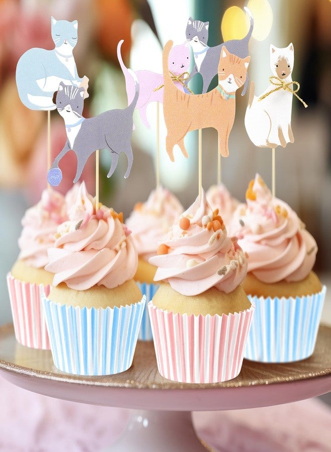 Vesici 48 Pcs Cute Kitten Cupcake Kit Include 24 Cat Cupcake Toppers and 24 Blue Pink Cake Liners Kitten Pet Themed Party Supplies for Birthday Pet Adoption Party Decorations - Image 1