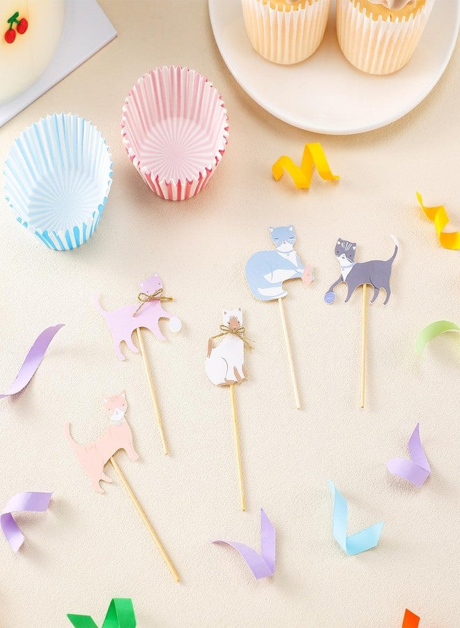 Vesici 48 Pcs Cute Kitten Cupcake Kit Include 24 Cat Cupcake Toppers and 24 Blue Pink Cake Liners Kitten Pet Themed Party Supplies for Birthday Pet Adoption Party Decorations - Image 3