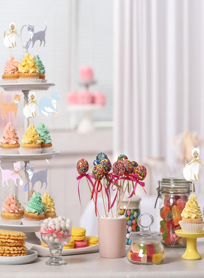 Vesici 48 Pcs Cute Kitten Cupcake Kit Include 24 Cat Cupcake Toppers and 24 Blue Pink Cake Liners Kitten Pet Themed Party Supplies for Birthday Pet Adoption Party Decorations - Image 5