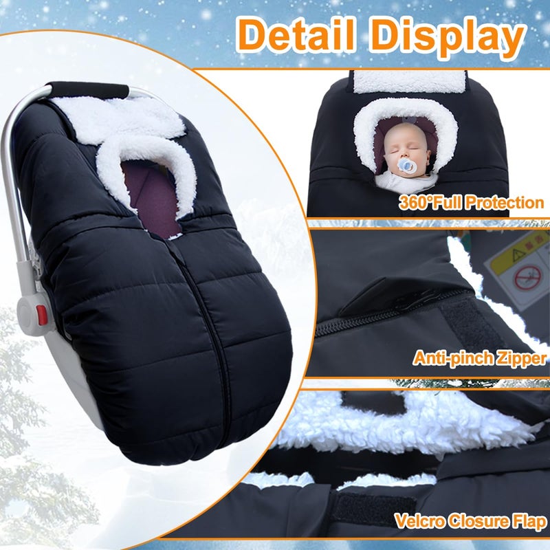 flower frail Winter Baby Car Seat Cover - Infant Carseat Bunting Bag Blanket Keep Baby Warm for Newborn Boys Girls- Cold Weather Insulated Windproof Carrier Canopy for Travel (Black) - Image 4