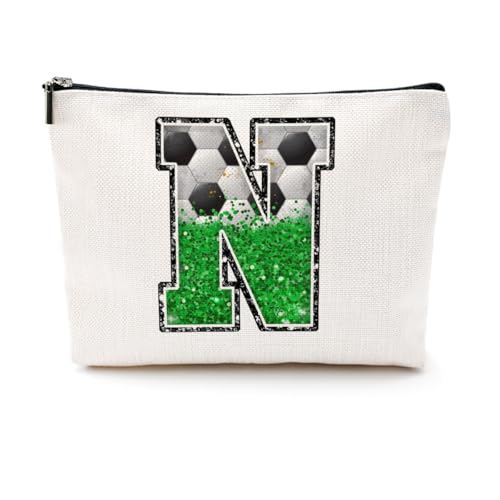 CQM Soccer Gifts Initial Makeup Bag Monogrammed Cosmetic Bag Letter N Zipper Pouch Soccer Accessories for Girls Women Player Coaches Friend Stuff Graduation Birthday Gifts - Image 1