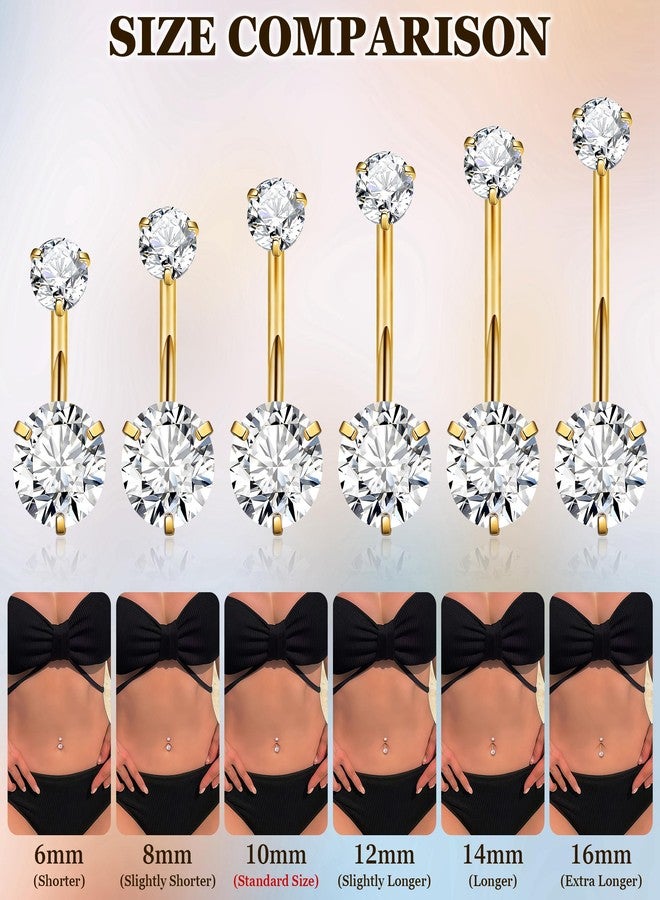 NICEIGHT 3Pcs 14G F136 Titanium Belly Button Rings for Women Cubic Zirconia Curved Barbell Navel Ring Hypoallergenic Crystals Belly Rings Sparkly Disco Balls Belly Piercing Jewelry 6-16MM Gold 10MM - Image 5