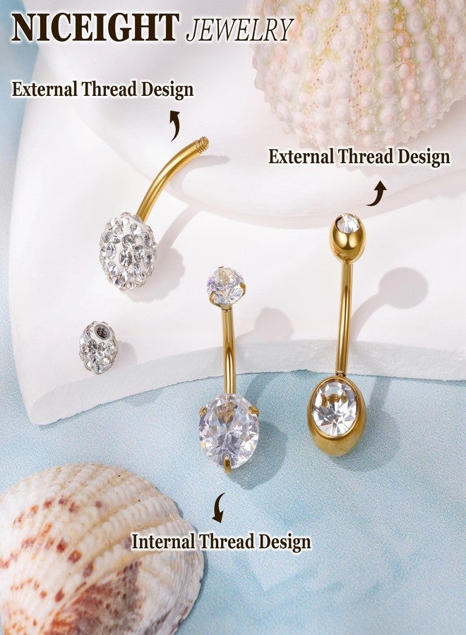 NICEIGHT 3Pcs 14G F136 Titanium Belly Button Rings for Women Cubic Zirconia Curved Barbell Navel Ring Hypoallergenic Crystals Belly Rings Sparkly Disco Balls Belly Piercing Jewelry 6-16MM Gold 10MM - Image 2
