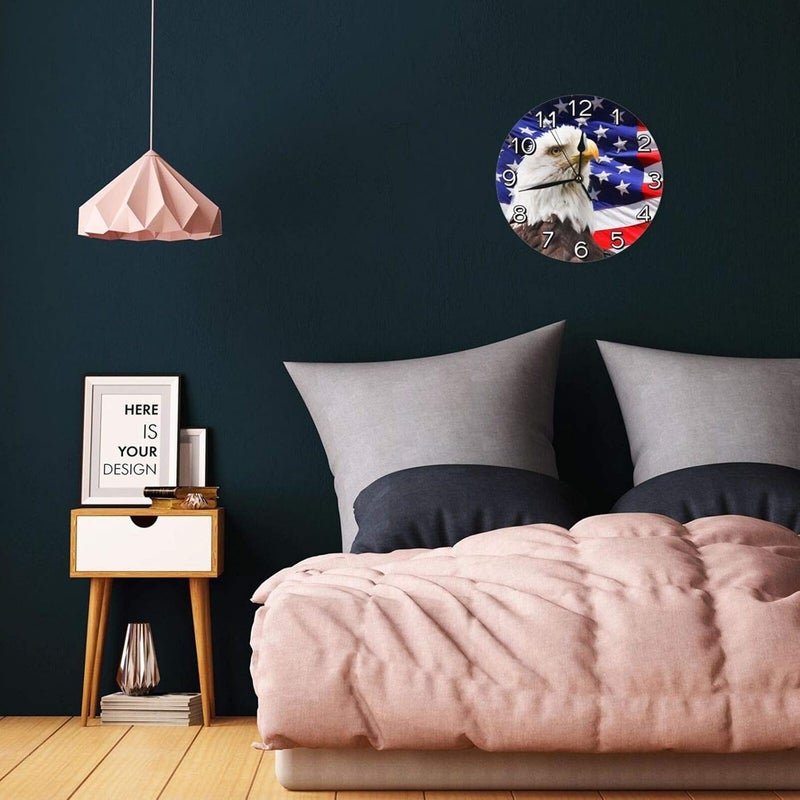 Abucaky Bald Eagle Patriotic American Flag Wall Clock Battery Operated Silent Round Clock Wall Decor for Home, Office, School 9.8 Inch - Image 4