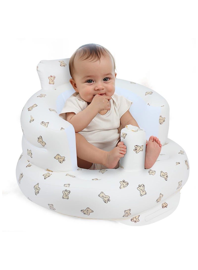 Flushrenic Inflatable baby seat, inflatable baby seat suitable for babies aged 3 months and above, sit-on baby floor seat, baby seat, inflatable baby chair with built-in air pump - Bear - Image 1