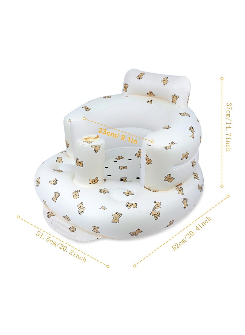 Flushrenic Inflatable baby seat, inflatable baby seat suitable for babies aged 3 months and above, sit-on baby floor seat, baby seat, inflatable baby chair with built-in air pump - Bear - Image 2
