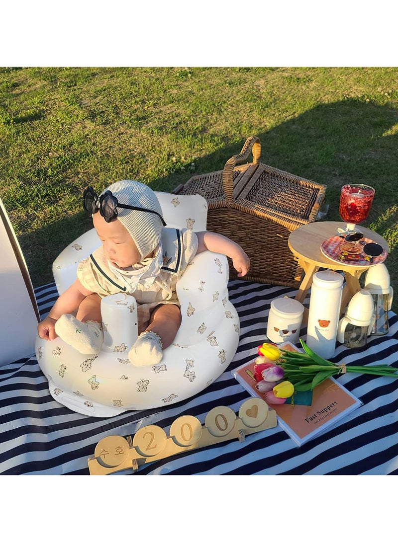 Flushrenic Inflatable baby seat, inflatable baby seat suitable for babies aged 3 months and above, sit-on baby floor seat, baby seat, inflatable baby chair with built-in air pump - Bear - Image 4