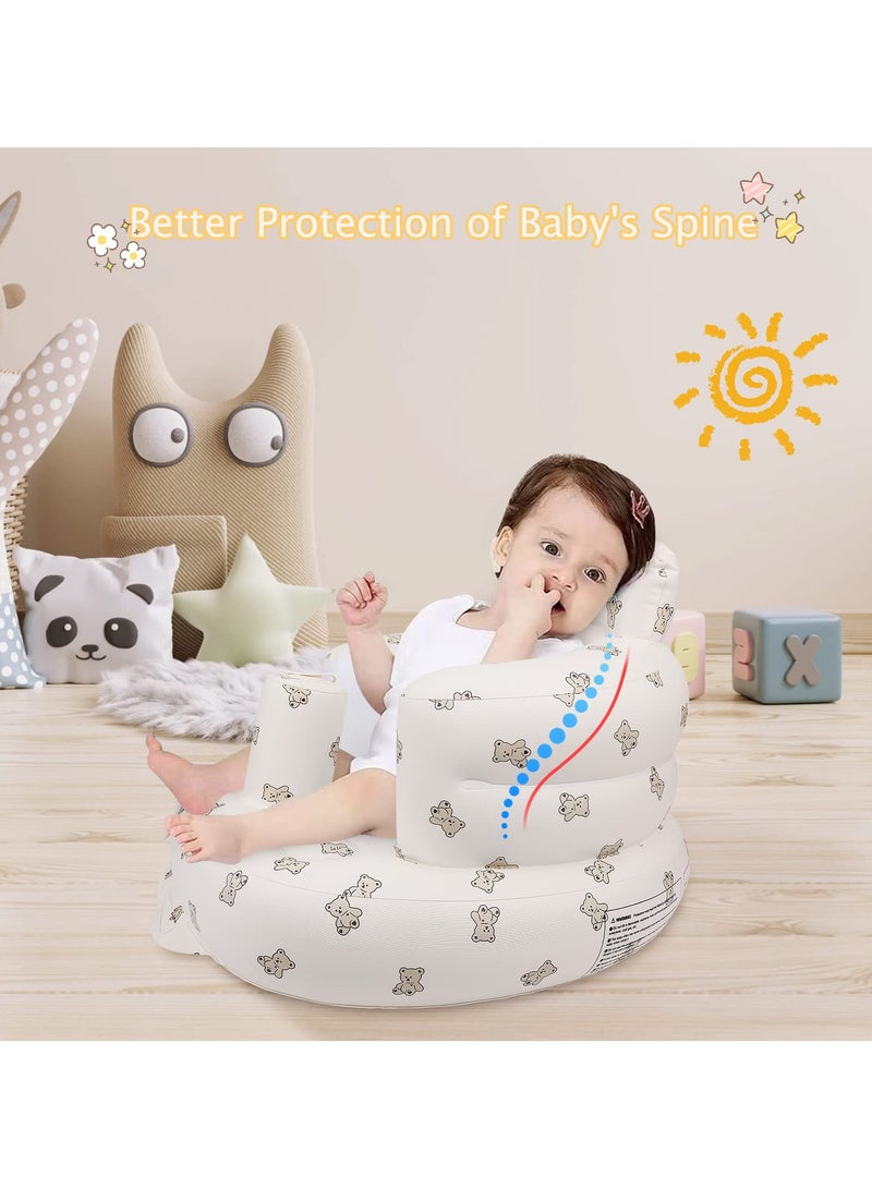 Flushrenic Inflatable baby seat, inflatable baby seat suitable for babies aged 3 months and above, sit-on baby floor seat, baby seat, inflatable baby chair with built-in air pump - Bear - Image 5