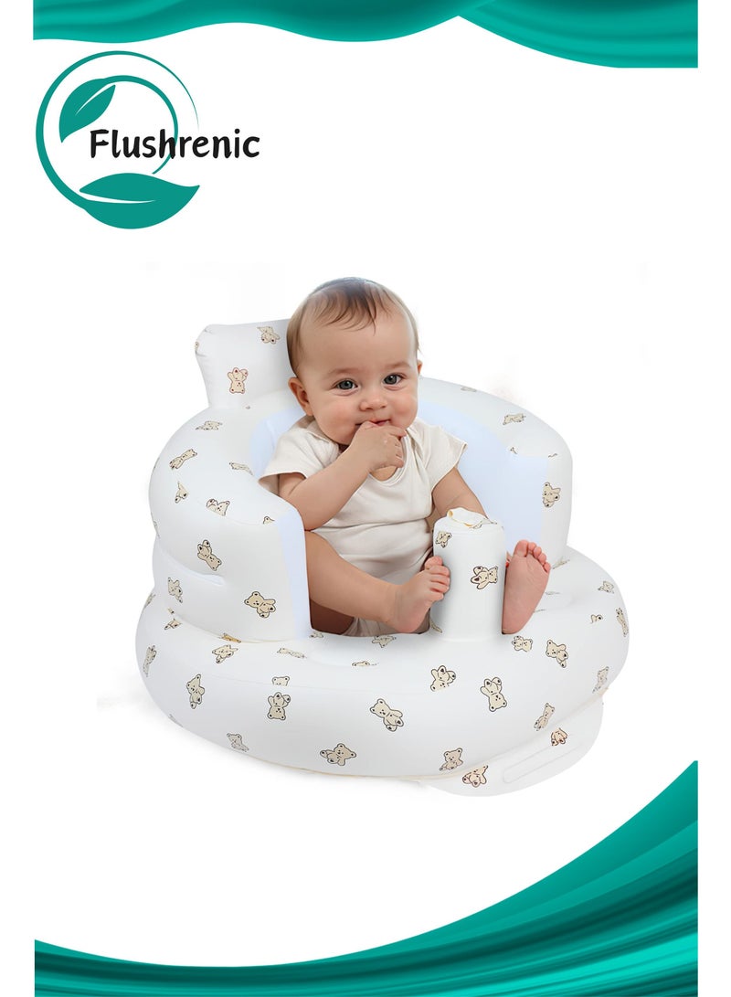 Flushrenic Inflatable baby seat, inflatable baby seat suitable for babies aged 3 months and above, sit-on baby floor seat, baby seat, inflatable baby chair with built-in air pump - Bear - Image 1