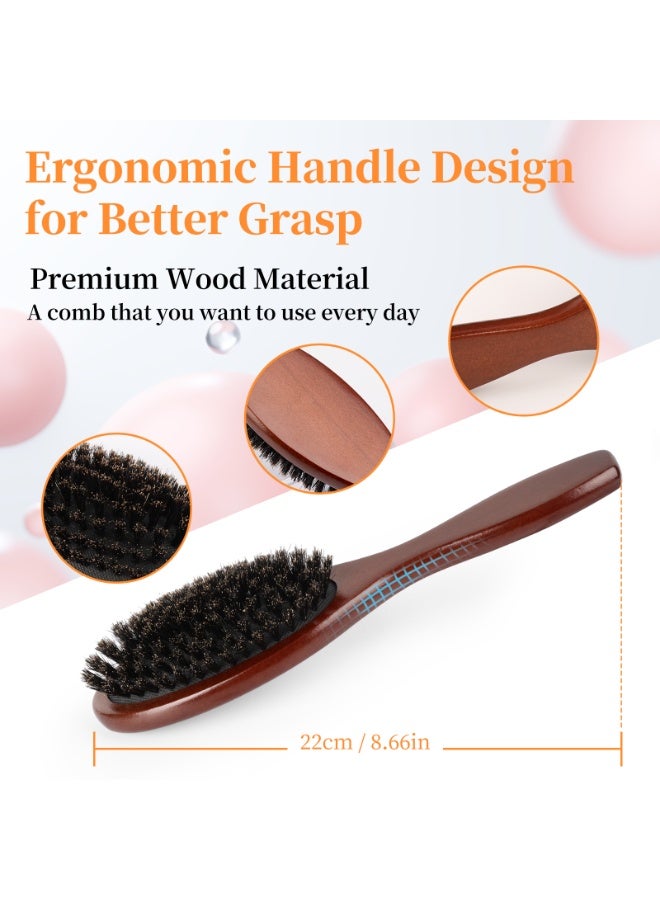 آيسيلي مشط فرشاة شعر من شعيرات الخنزير الطبيعي، فرشاة تمديد الشعر البيضاوية المضادة للكهرباء الساكنة، تدليك فروة الرأس، مقبض خشبي من خشب الزان - Image 4