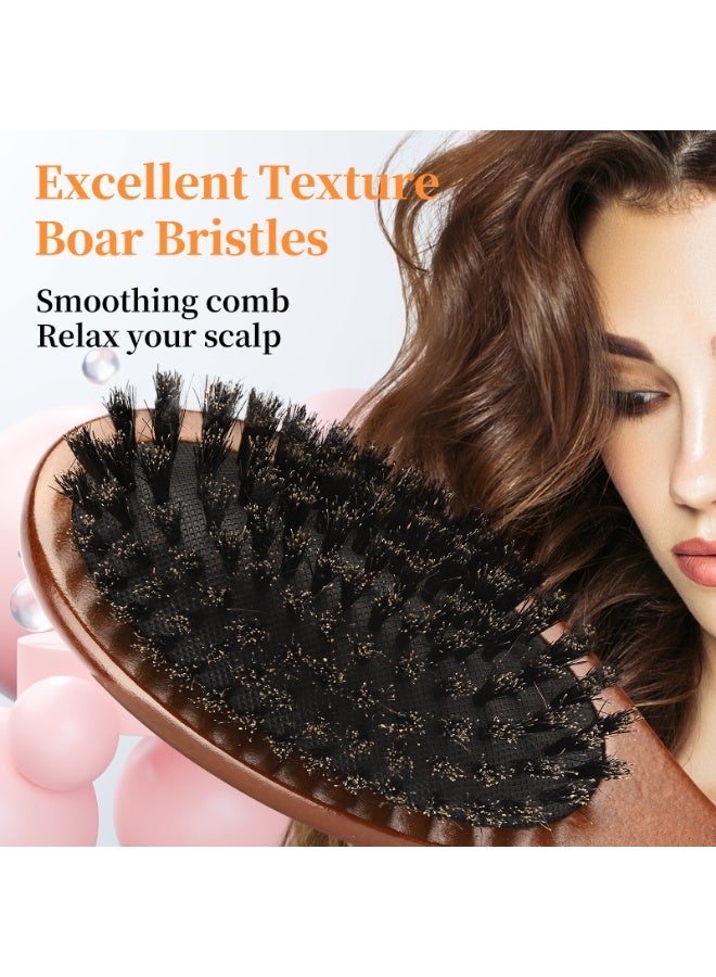 آيسيلي مشط فرشاة شعر من شعيرات الخنزير الطبيعي، فرشاة تمديد الشعر البيضاوية المضادة للكهرباء الساكنة، تدليك فروة الرأس، مقبض خشبي من خشب الزان - Image 2