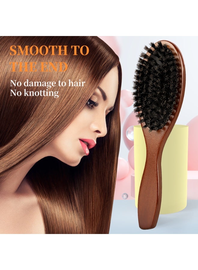 آيسيلي مشط فرشاة شعر من شعيرات الخنزير الطبيعي، فرشاة تمديد الشعر البيضاوية المضادة للكهرباء الساكنة، تدليك فروة الرأس، مقبض خشبي من خشب الزان - Image 3