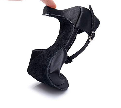 Rosefinch Women's Satin T-Strap Sandals Latin Salsa Performance Dance Shoes 2.75 Inch Black 5US - Image 4