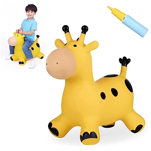 INPANY Bouncy Horse Giraffe Hopper Toys Toddlers Bouncing Animal Inflatable Jumping Hopping Horse Ride on Rubber Bouncer Outdoor Indoor Birthday Gifts for 2 3 4 Year Old Girls Boys - Image 1