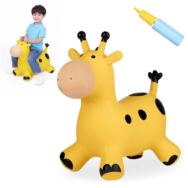 INPANY Bouncy Horse Giraffe Hopper Toys Toddlers Bouncing Animal Inflatable Jumping Hopping Horse Ride on Rubber Bouncer Outdoor Indoor Birthday Gifts for 2 3 4 Year Old Girls Boys - Image 2