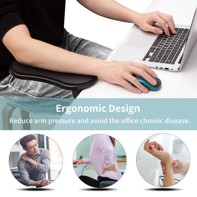 Ergonomic Computer Desk Armrests Black Pu + Memory Cotton Panel - Tool-Free Setup Adjustable Desk Armrest Support for Office Workers Gamers Desk Up To 2.4 Inches Thick - Image 3