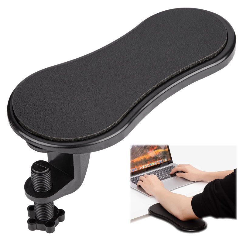 Ergonomic Computer Desk Armrests Black Pu + Memory Cotton Panel - Tool-Free Setup Adjustable Desk Armrest Support for Office Workers Gamers Desk Up To 2.4 Inches Thick - Image 2