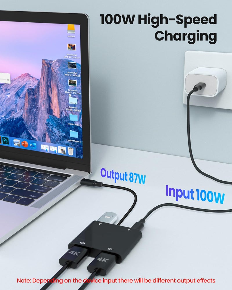 Fophmo USB C to Dual HDTV Adapter, Fophmo 4K@60Hz HDTV Splitter Extend Display for Dual Monitors, macOS Only Allows Mirror Mode, Windows Allows Multi-Monitor Display 3 Separate Screens for 100W PD,USB-A Port - Image 5