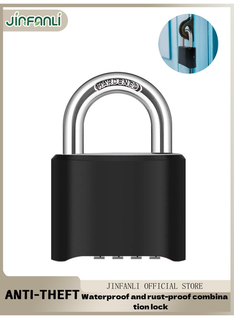 JINFANLI 4-Digit Heavy Duty Combination Lock Outdoor Waterproof Padlock with 1.3-inch Ring for Gates, Fences, Toolboxes, Chests, Hasp Lockers, Gym Lockers, Sports Lockers, School Lockers (Black) - Image 1