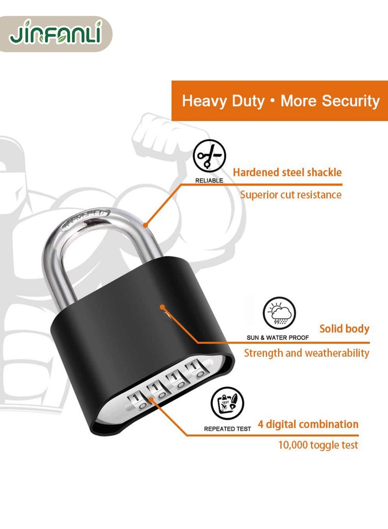 JINFANLI 4-Digit Heavy Duty Combination Lock Outdoor Waterproof Padlock with 1.3-inch Ring for Gates, Fences, Toolboxes, Chests, Hasp Lockers, Gym Lockers, Sports Lockers, School Lockers (Black) - Image 4