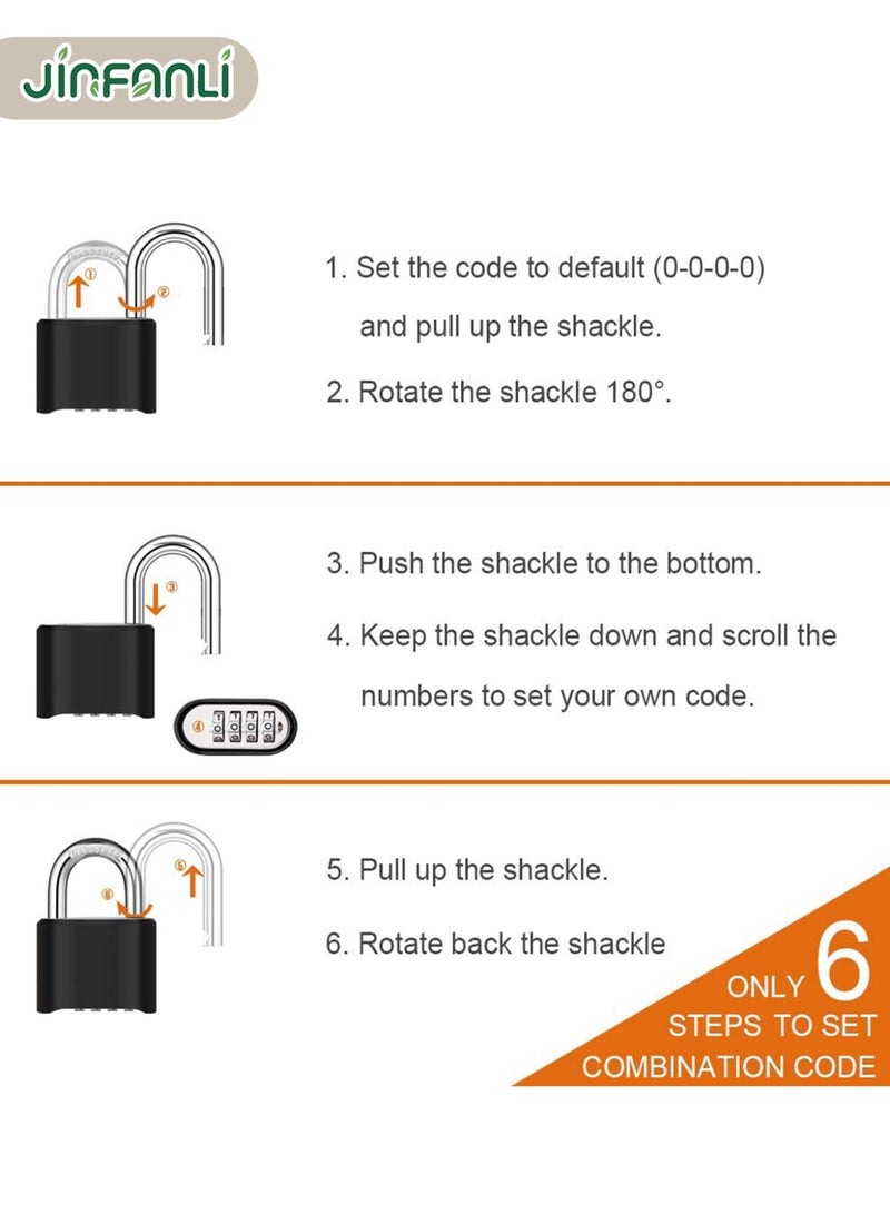 JINFANLI 4-Digit Heavy Duty Combination Lock Outdoor Waterproof Padlock with 1.3-inch Ring for Gates, Fences, Toolboxes, Chests, Hasp Lockers, Gym Lockers, Sports Lockers, School Lockers (Black) - Image 5