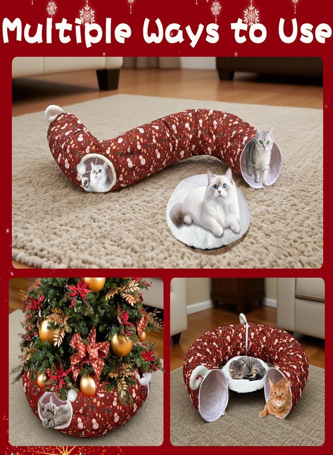 LUCKITTY سرير نفق للقطط من لاكيتي، مقاس 9.5 × 9.5 × 14.7 سم - تصميم زينة عيد الميلاد بنقوش رجل الثلج والقفازات - لون أحمر مثالي للقطط في موسم الأعياد - Image 5