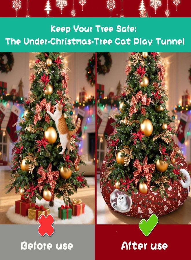 LUCKITTY سرير نفق للقطط من لاكيتي، مقاس 9.5 × 9.5 × 14.7 سم - تصميم زينة عيد الميلاد بنقوش رجل الثلج والقفازات - لون أحمر مثالي للقطط في موسم الأعياد - Image 2