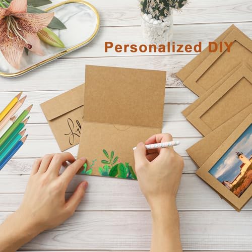 Silunkia 60 Packs Brown Photo Frame Cards and Envelopes for 4 x 6 Picture, Paper Picture Frames and Self Seal Envelopes for Birthday Christmas Wedding Invitations Graduations Classroom - Image 4