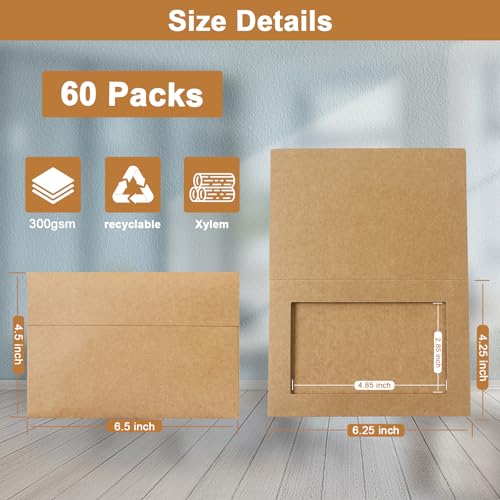 Silunkia 60 Packs Brown Photo Frame Cards and Envelopes for 4 x 6 Picture, Paper Picture Frames and Self Seal Envelopes for Birthday Christmas Wedding Invitations Graduations Classroom - Image 2