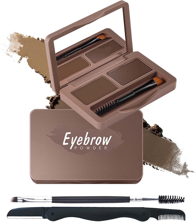 Eyebrow Powder Kit2 Colors Soft Eye Brow Tinted Powder Palette Waterproof Long Lasting DarkLight Brown Brow Filler Professional Eyebrow Contour Makeup for Women with Mirror Brow Brush Razor1