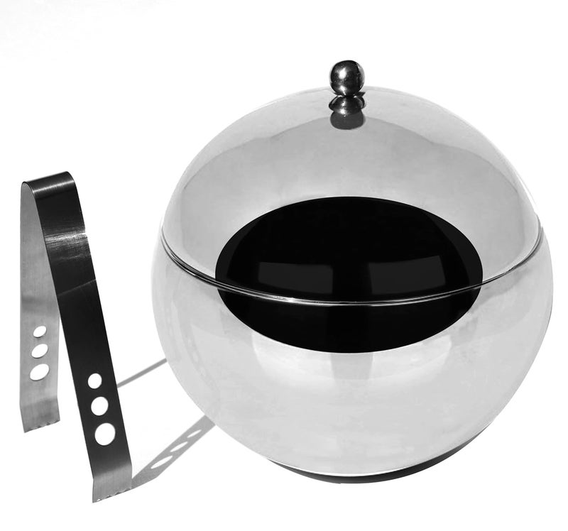 Pure Source India Stainless Steel Insulated Double Walled Plain Ice Bucket with Lid Ice Tonge for Home Bar Accessories Mini Bar 1300 ML Round - Image 2
