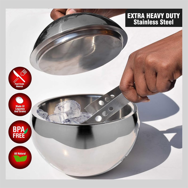 Pure Source India Stainless Steel Insulated Double Walled Plain Ice Bucket with Lid Ice Tonge for Home Bar Accessories Mini Bar 1300 ML Round - Image 4