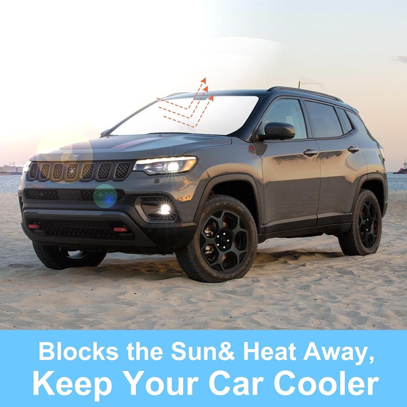 TINGLU Sun Shade for Jeep Compass 2017-2024 Accessories Windshield Sun Shade Window Shade UV Rays Protection Sun Visor Cover with Steering Wheel Sunshade Storage Bag - Image 5