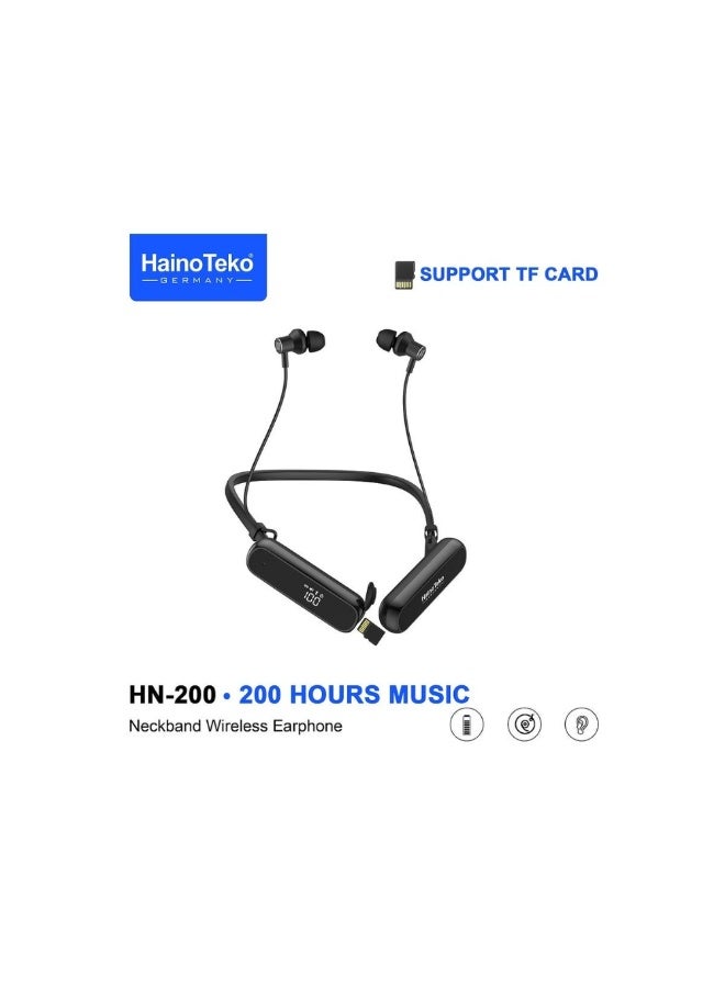 Haino Teko HN-200 Neckband Wireless Earphone with 200 Hours Music Playback TF Card Support and Multi-Function Controls HD Clear Microphone Black - Image 1