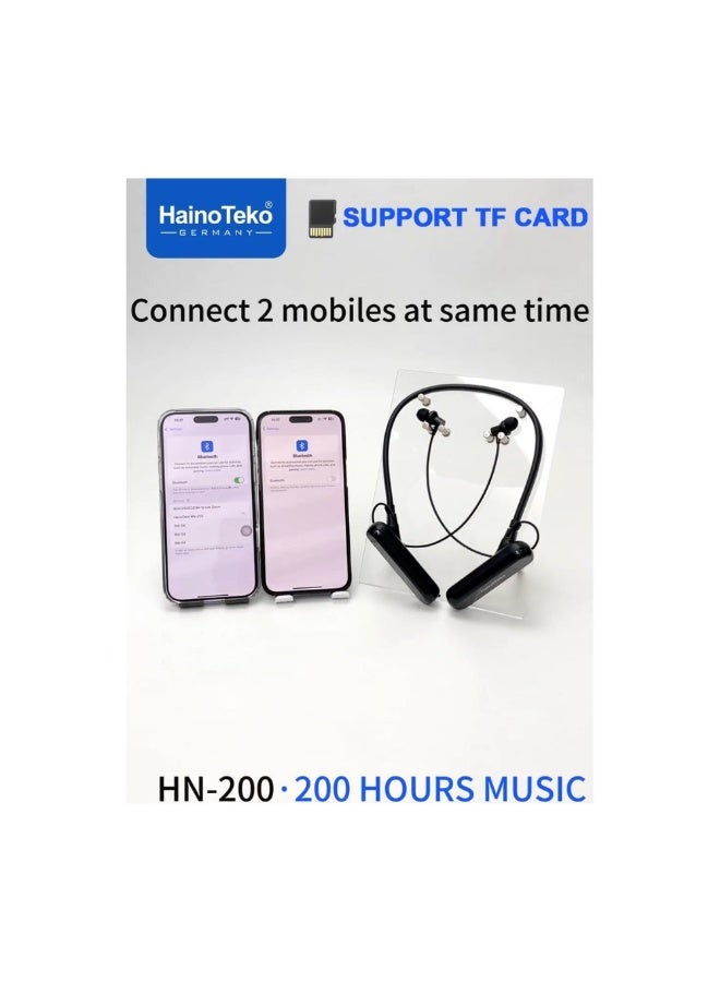 Haino Teko HN-200 Neckband Wireless Earphone with 200 Hours Music Playback TF Card Support and Multi-Function Controls HD Clear Microphone Black - Image 2