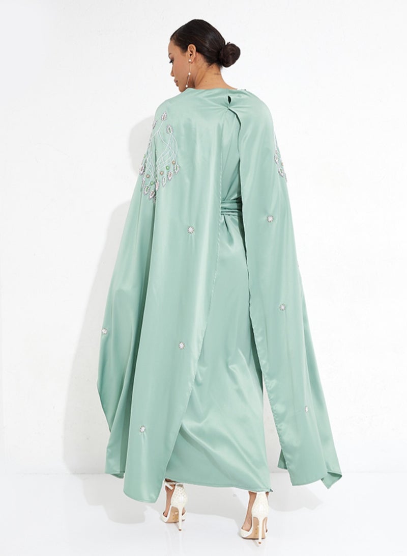 Rosette Abaya Green Flowing Abaya - Image 3